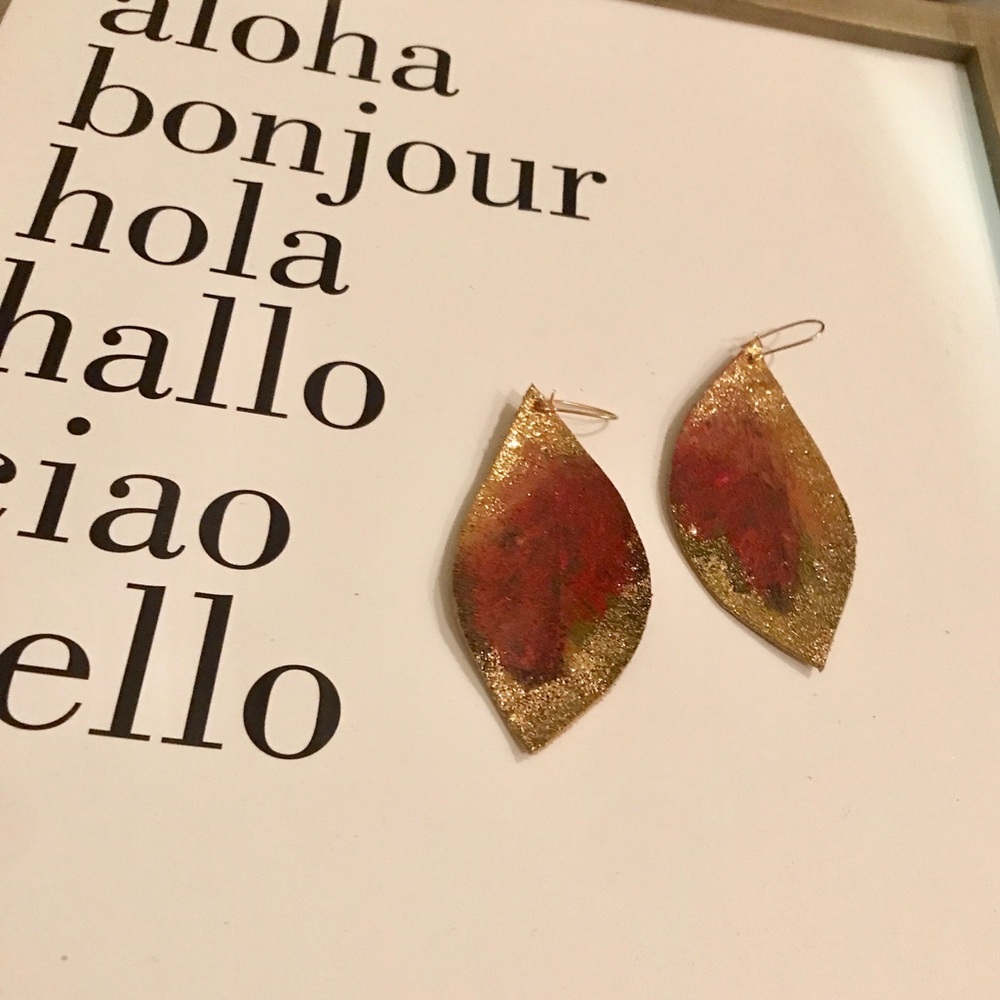 Handmade Leather Leaf 🍂 Shaped Earrings